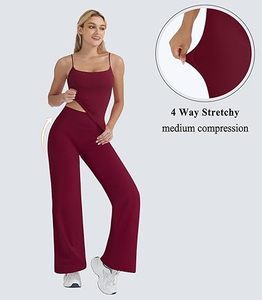 Workout Sets for Women <b>Padded</b> Tank Tops Matching Straight Leg Yoga Outfits Spandex/Nylon Anti-Bacterial - Product Image 5