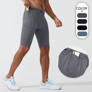 Men <b>Compression</b> <b>Shorts</b> Mid Waist Elastic Quick Dry Spandex Polyester Solid Color Sporty Style <b>Short</b> Length - Product Image 2
