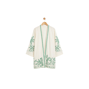 Kaftan court rouge brodé de fleurs, col rond, style traditionnel, coupe ample, respirant, léger, manches courtes - Product Image 2