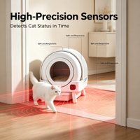 Bac à litière pour chat automatique et autonettoyant avec contrôle par application, capteurs de sécurité, système d'étanchéité aux odeurs et grande poubelle