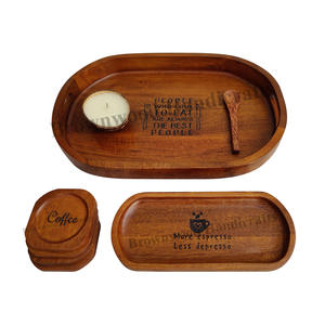 Plateau de service en bois de manguier de luxe avec poignées 4 sous-verres et plateau fini lisse résistant à l'eau pour les repas - Product Image 3