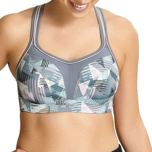 FITME SPORTS Women's Sports Bra Urban Print Gray Straps Backless Design Spandex/Nylon Medium Support Quick Dry for Yoga Workout - Product Image 1