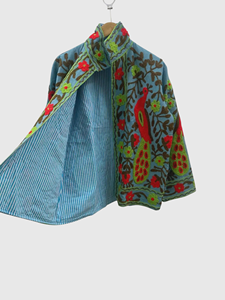 Chaqueta de Algodón con Bordado Floral a Mano, Cuello Mandarín, Manga Larga, Talla Grande, Estilo Prairie Chic para Mujer, Primavera - Product Image 3