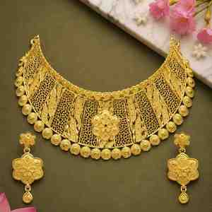 Juego de Gargantilla Chapada en Oro de 14K, 18K, 24K al por Mayor, Estilo Dubái, Collares de Moda, Juego de Joyería Nupcial con Diseño Floral Tradicional - Product Image 2
