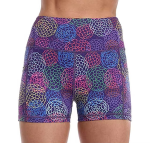 High Waist Tie Dye Mustard Yellow Knitted Shorts Sporty Elastic Waist Breathable Spandex Polyester Women's Shorts - Product Image 6