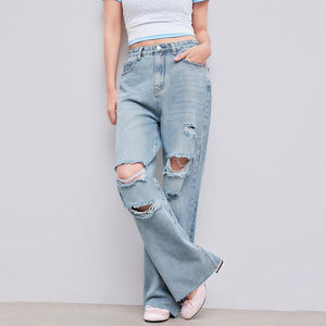 กางเกงยีนส์เดนิมสีน้ำเงินขาดๆ สำหรับผู้หญิง ขายส่ง กางเกงยีนส์ผู้หญิง กางเกงยีนส์ขาดๆ กางเกงยีนส์ทรงหลวมสำหรับผู้หญิง - Product Image 3