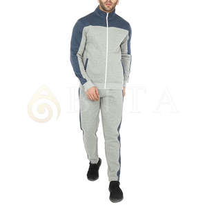 VICS SPORTS Unisex Gray Blue Color Block 2 1 <b>Polyester</b> <b>Tracksuit</b> Full Zip Hoodie Sweatshirt Side Pockets Casual Sport Wear - Product Image 2