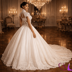 Vestido de Novia de Lujo con Cuello Alto y Corsé, Bordado de Encaje, Silueta de Sirena |   Vestidos de Fiesta Elegantes y Personalizados de Diseñador - Product Image 1