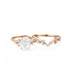 Oval Cut Lab Grown Diamond Engagement <b>Ring</b> <b>Set</b> Marquise Diamond Leaf Wedding Band Bridal <b>Ring</b> <b>Set</b> Rose <b>Gold</b> - Product Image 1