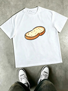 New Arrival White Men's Short Sleeve T-<b>Shirt</b> With Cartoon Bread Print Regular Fit O-Neck Casual Jersey Cotton <b>Shirt</b> - Product Image 1