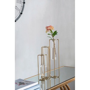 Industrial Brass Tabletop <b>Vase</b> Set With Glass Cylinder Holders For Water Decor For Home Decor - Product Image 2