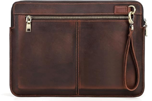 Brown Leather Clutch <b>Zip</b> Around <b>Wallet</b> with Dual Zippers and Wrist Strap - Product Image 3