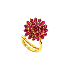 Bague Statement Vintage Fleurie Rouge Rubis en Zircon, Bijou Tendance Ajustable - Product Image 2