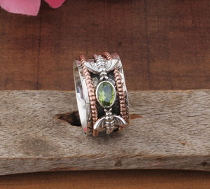 Bague en péridot vert naturel, argent sterling 925, bande perlée à pois, bijoux de fête classiques, bague en pierres précieuses pour femmes - Product Image 3