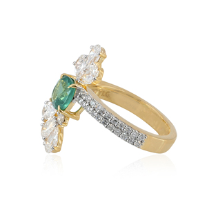 Anillo de Cóctel con Diamante Cultivado en Laboratorio Verde y Blanco de 2.16 Quilates, Certificado por IGI, Diseño Floral, Oro Sólido de 14K, Corte Pera, para Niñas - Product Image 4