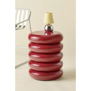 Mesa de Centro Redonda Apilable de Metal Moderna al por Mayor, Mesa Auxiliar de Lujo con Esmalte Rojo Brillante, Decoración Minimalista para Sala de Estar y Hogar - Product Image 1