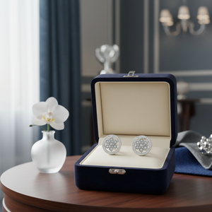 0.80 Ctw Real Diamond Cluster Stud <b>Earrings</b> 10K White Gold Screw <b>Back</b> | Round Halo Floral Design Womens Fine Jewelry Gift - Product Image 4