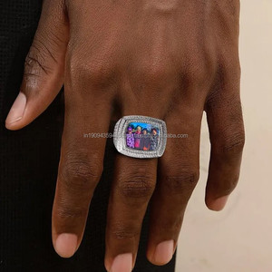 Personalized Picture <b>Frame</b> Ring With Moissanite Diamond Iced Out Cushion Shape Custom <b>Photo</b> Statement Jewelry For Men - Product Image 1