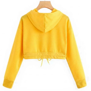 Women's <b>Yellow</b> Hoodie Crop Sweatshirt Long Sleeve Solid Pullover with Drawstring Casual Pullover <b>Hoodies</b> For Women - Product Image 2