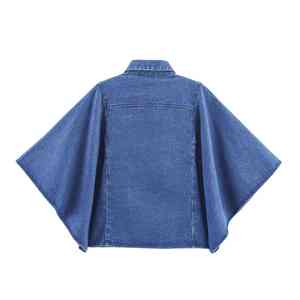 Kimono en jean de qualité supérieure, nouvelle mode, col vintage, manches longues, boutonné, s'accorde avec tout, hauts en jean pour femmes - Product Image 2