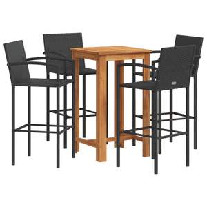 Ensemble de bar de jardin en bois d'acacia massif noir pour 4 personnes, taille standard, mobilier d'extérieur - Product Image 2
