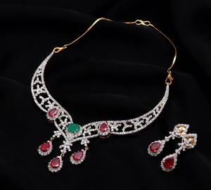 RAY FINE ORNATES Vintage <b>Ruby</b> Bridal Wedding <b>Necklace</b> Set Gold Plated Brass Jewelry for Women & Unisex - Product Image 1
