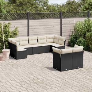 Conjunto de sofás de jardín modulares de poliratán negro L - Product Image 1