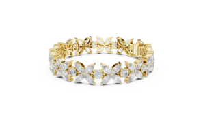 Pulsera de tenis floral de oro amarillo de lujo con cristales talla marquesa, elegante para mujer, para bodas y aniversarios - Product Image 3