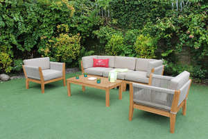 Conjunto de Sofás de Teca para Exteriores Estilo Resort de Santorini para Jardín y Terraza - Product Image 2