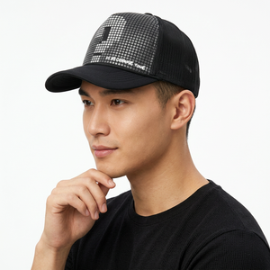 Gorra Trucker Negra de Malla con Estampado de Punto de Interrogación Termotransferible, Cierre Trasero Ajustable, Estilo Urbano, Unisex, Primavera Verano - Product Image 6