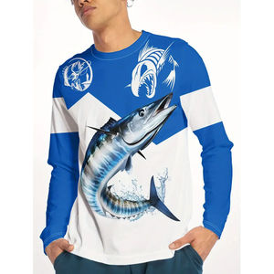 Men's Long Sleeve Fishing <b>Shirt</b> Blue White Solid Blank Design Digital Printing Front Logo Quick Dry O-Neck Casual <b>T</b>-<b>Shirt</b> - Product Image 4