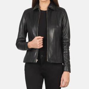 Premium Women Black Real <b>Leather</b> <b>Jacket</b> Classic Shirt Collar Slim Fit Soft Sheepskin Casual Office Wear <b>Leather</b> Coat - Product Image 1