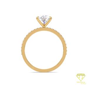 Bague de fiançailles en diamant de laboratoire taille poire en or jaune 14 carats avec bande pavée, bague de promesse de mariage solitaire pour femme - Product Image 3