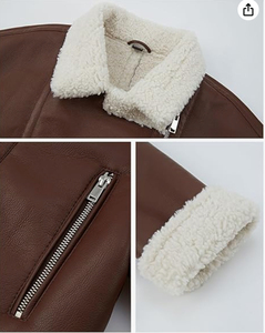 Good Quality Faux Shearling Racer Moto <b>Jacket</b> Thick Fur Lined Sherpa <b>Leather</b> Coat Winter Outerwear Finished - Product Image 6
