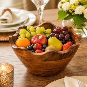 Tazón de Madera de Teca con Borde Cónico Minimalista |   Moderno Centro de Mesa Ecológico de Lujo para Ensaladas, con Diseño de Granos Orgánicos - Product Image 6