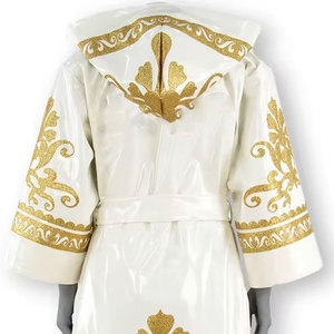 <b>White</b> Gold Foil Print <b>Robe</b> Unisex Fashion Bathrobe with Elegant Pattern and Belt Closure - Product Image 6