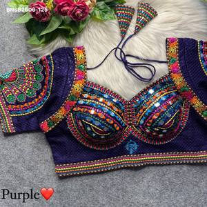 <b>Top</b> Quality <b>Italian</b> Soft Silk with Multi-Thread & Embroidery-Mirror-Traditional Motif Sleeve work Blouse Worldwide Supplier - Product Image 6