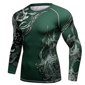 Venta al por mayor de camisetas de compresión de manga larga para hombre, MMA, BJJ, UPF50+, de secado rápido, de spandex y poliéster, con diseño personalizado. - Product Image 2