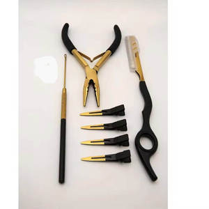 Kit d'outils pour extensions de cheveux, pinces métalliques, clips, outil d'installation et de retrait, finition noir et or, kit d'outils de qualité supérieure pour extensions de cheveux - Product Image 1