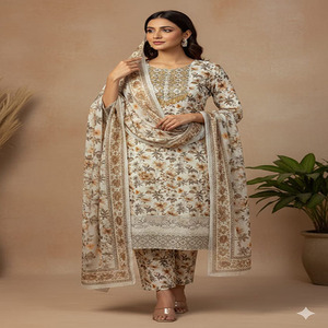 ชุดกะมีซสำเร็จรูปขายส่งสำหรับผู้หญิง ดีไซน์ผ้าลอน ชุดกะมีซสำเร็จรูปปักลาย ชุดปากีสถานสำเร็จรูปผ้าลอน - Product Image 1