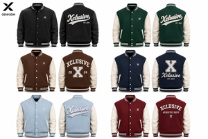X Sports City Men's Men Classic Wool & Leather Varsity Jacket PU Leather Sleeve Turn-Down Collar Button Filling 100% Polyester - Product Image 2