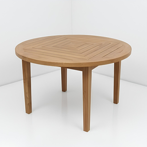 Mesa de Comedor Redonda de Madera de Teca Sólida Resistente a la Intemperie KD con Listones Geométricos para Proyectos Comerciales de Resorts y Restaurantes en Indonesia SVLK - Product Image 4