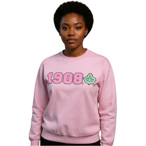 เสื้อสเวตเชิ้ตคอกลมสีชมพูอ่อน ปี 1908 ลายกราฟิกสีเขียวชมพู ผ้าฟลีซ ยูนิเซ็กซ์ เสื้อผ้าชมรมกรีก รับผลิตแบบ OEM ODM - Product Image 1
