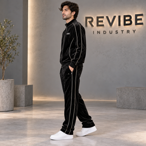 <b>Mens</b> Black <b>Velvet</b> Tracksuit 2 Piece Velour Set Full Zip <b>Jacket</b> Straight Leg Pants Custom Logo Wholesale OEM Sportswear - Product Image 2