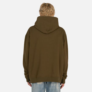 Sweat-shirt à capuche pour homme, coupe classique, 100% coton, double couche, vert olive uni, vêtement décontracté pour l'automne - Product Image 3