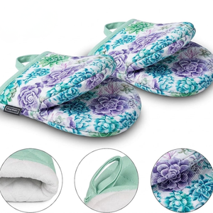Mini Oven Mitts Gloves | Heat Resistant Cotton <b>Pot</b> <b>Holders</b> | Floral Quilted Kitchen Baking Cooking BBQ Mitts Non Slip Grip Set - Product Image 3