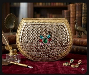 Pochette de soirée multi-occasions en laiton plaqué or, gaufrée, faite à la main, forme personnalisée, style antique, F S International Uttar - Product Image 3
