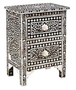 Table à tiroirs en os incrusté de la marque ILAHI, design moderne, détails en agate, rangement à trois niveaux, meuble portable pour la maison - Product Image 6