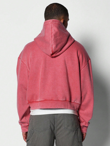 Sudadera con capucha vintage rosa con lavado ácido, logotipo personalizado, 100% algodón, con cremallera, oversize, corta, gruesa, estilo streetwear, lavada, 500GSM, para hombre, EE. UU. - Product Image 4