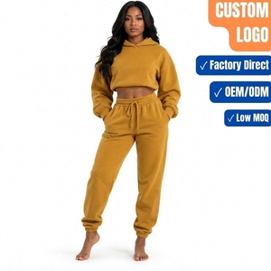 Ensemble jogging et sweat à capuche court Golden Mustard pour femme, coupe oversize, OEM - Product Image 1